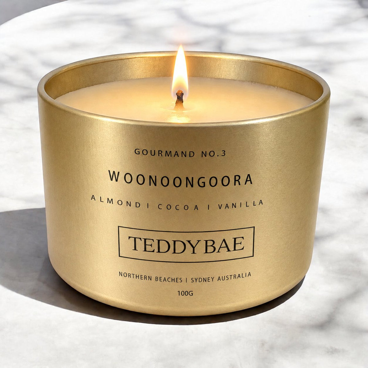Lit Teddybae woonoongoora travel tin candle