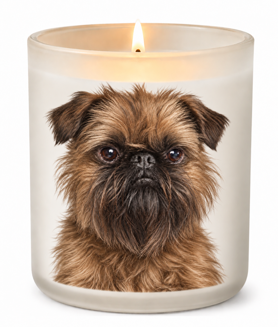 Brussels Griffon – Beige on a lit white 10oz glass candle