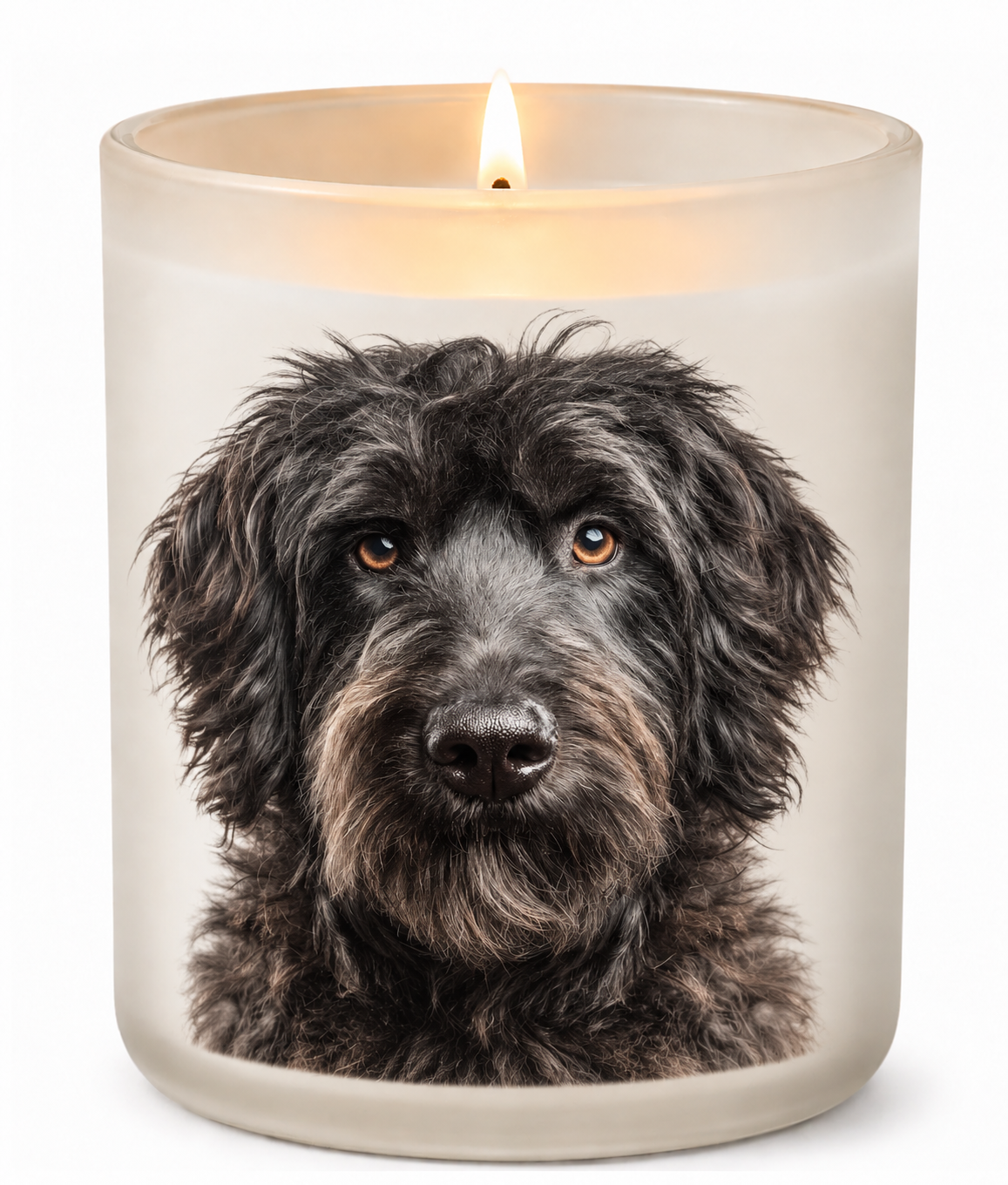 Cobberdog – Black on a lit white 10oz glass candle