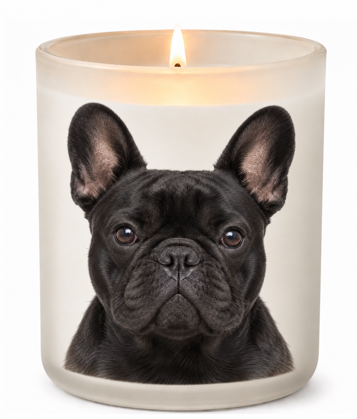French Bulldog – Black on a lit white 10oz glass candle