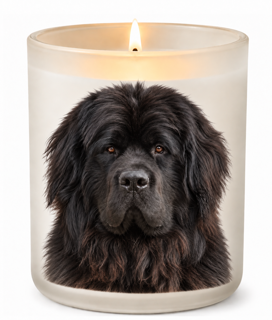 Newfoundland on a lit white 10oz glass candle
